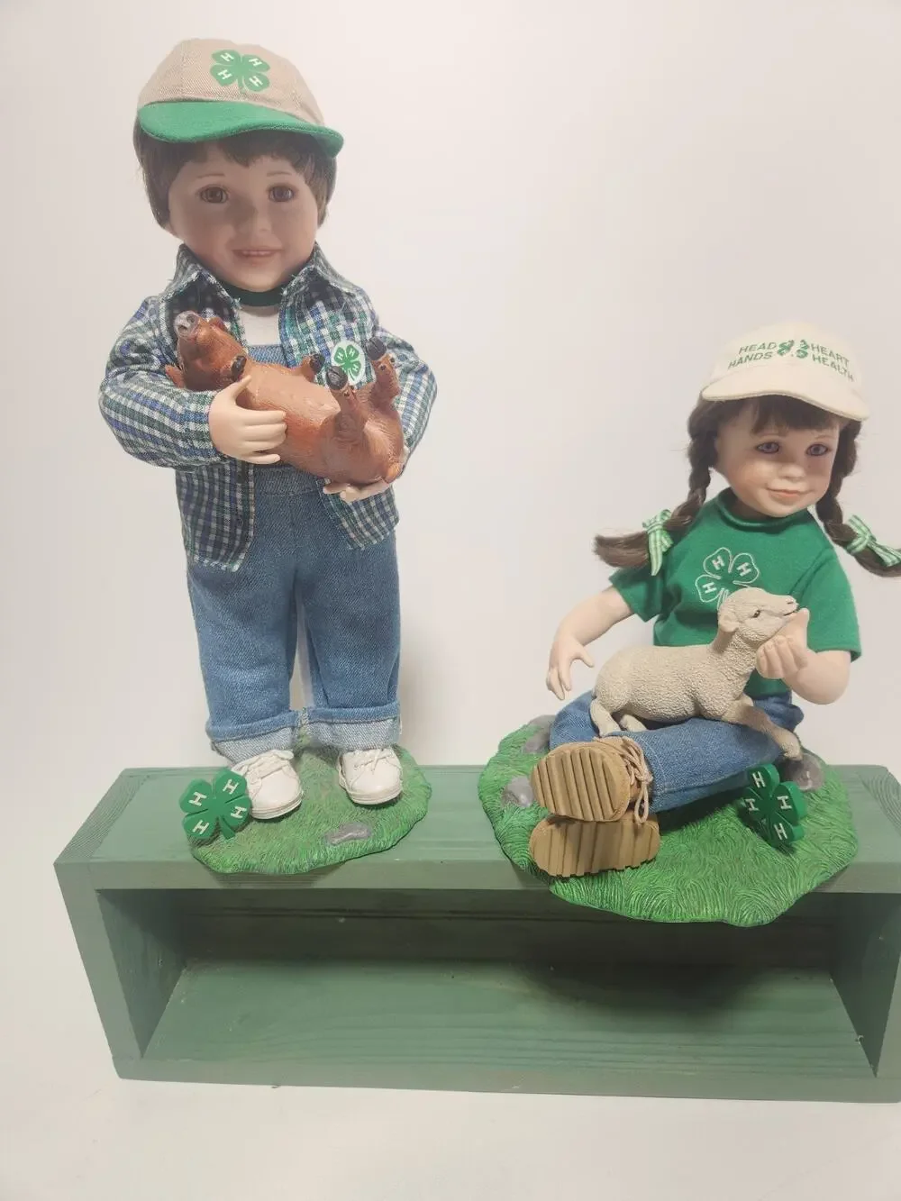 Danbury Mint 4-H Porcelain Doll Set Boy & Girl with Calf Lamb 14